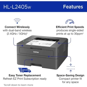 HL-L2405W Wireless Compact Monochrome Laser Printer with Mobile Printing, Black & White Output | includes Refresh Subscription - Image 3