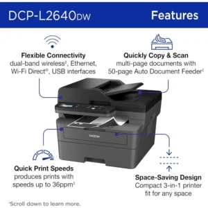 DCP-L2640DW Wireless Compact Monochrome Multi-Function Laser Printer with Copy and Scan, Duplex, Mobile - Image 3